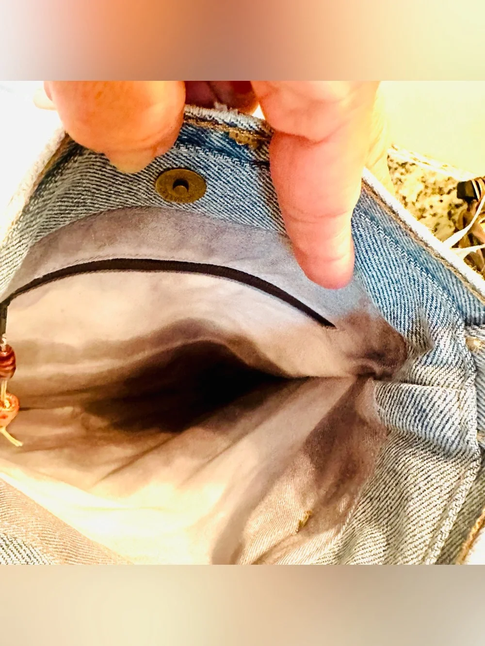 Unique BOHO Handmade Crossbody Upcycled Denim Fringed W/Beads Bag